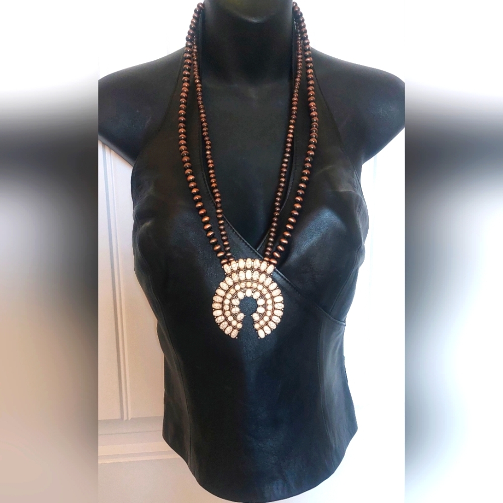 Cache Black Genuine Leather Vest/Top, New Without Tags, Womens, Size S